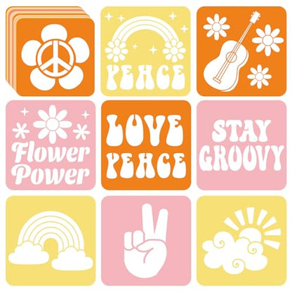 36pcs Groovy Hippie Drawing Stencils for Kids 8 Inch Sidewalk Chalk Stencils Painting Spring Gifts Large Washable Reusable Retro Boho Themed Primary Shape Template for Kids Toddlers Preschool - style: Groovy