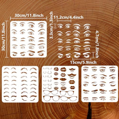 FINGERINSPIRE 4PCS Combination Facial Features Painting Stencil 11.8x11.8 inch Reusable Eyes Nose Eyebrows Lips Moustache Drawing Template Eyeglass Stencil for Painting on Wood Wall Fabric Furniture - color: Combination Facial Features