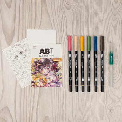 Tombow 72560 Dual Brush Pen Art Markers, Manga Illustration, Flower 6-Pack