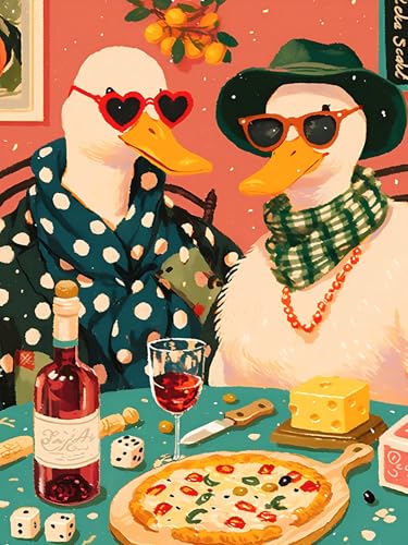 Reofrey DIY Diamond Art Kits for Adults Picnic Ducks, Full Drill Round Rhinestone Diamond Painting Kits for Adults, Cross Stitch Embroidery Canvas for Crafts Home Wall Decor 12x16 inch/ 30x40cm - color: Picnic Ducks