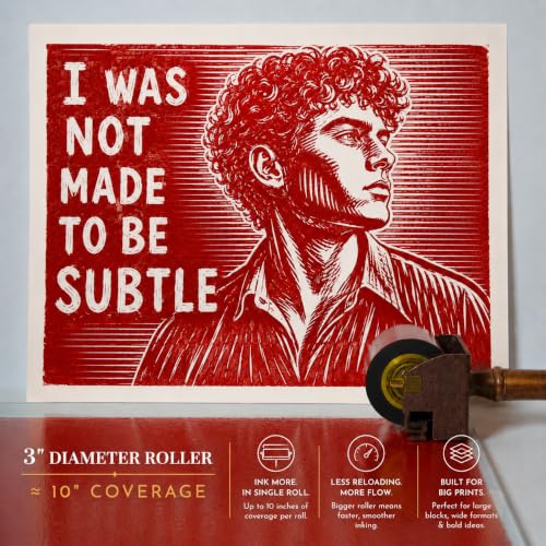 Leoball® Big Beautiful Brayer. 3" Diameter Roller with Ultra-Soft Nitrile Rubber Block Printing Brayer, Deluxe 30-35 Hardness, with Internal Bearing tech. 2 inch - size: 2 inch