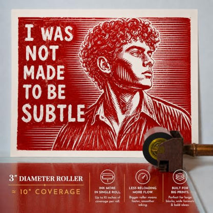 Leoball® Big Beautiful Brayer. 3" Diameter Roller with Ultra-Soft Nitrile Rubber Block Printing Brayer, Deluxe 30-35 Hardness, with Internal Bearing tech. 2 inch - size: 2 inch
