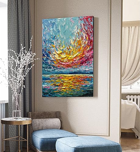 Limiyer Art 40x28 Inch hand-painted sea Sunrise landscape Modern Abstract Oil Painting Large Canvas art Hall Bedroom Office Wall Decoration - color: YI030