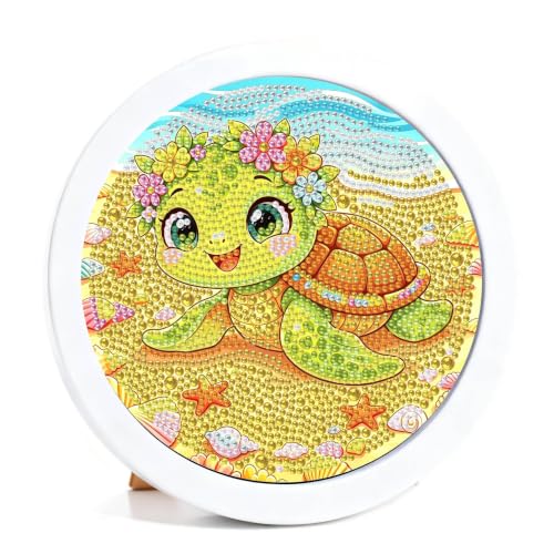 bleihum Turtle Diamond Art Kits for Kids with Round Frame 8X8 inch | Small Diamond Art Painting for Kids Ages 8-12, Sea Turtle Gem Painting for Girls Boys Gift Wall Decor - color: CC1164-US
