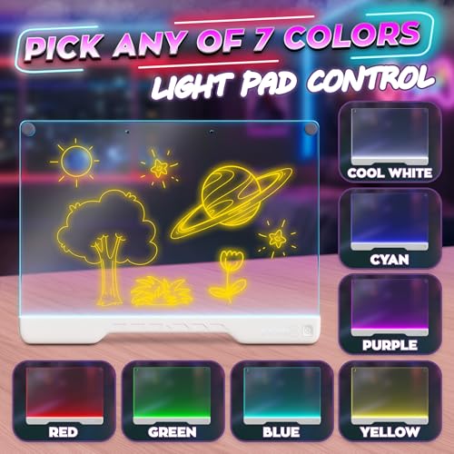 Upgraded 16-Inch LED Drawing Board Rechargeable – 7 Colors, 10 Lighting Effects, Adjustable Brightness – Acrylic Light Board for Tracing with Stand, Markers & Complete Set – Birthday Gift Idea (White) - style: White