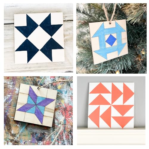 9" Barn Quilt Kit Set 4 | HST, Friendship Star, Dutch Sq, Flying Geese | Unfinished wood block signs to paint for DIY parties, farmhouse wall art collages, quilting crafts, handmade gifts. - size: 9 inches (set of 4), style: HST, Friendship Star, Dutch Sq