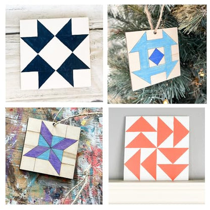 9" Barn Quilt Kit Set 4 | HST, Friendship Star, Dutch Sq, Flying Geese | Unfinished wood block signs to paint for DIY parties, farmhouse wall art collages, quilting crafts, handmade gifts. - size: 9 inches (set of 4), style: HST, Friendship Star, Dutch Sq