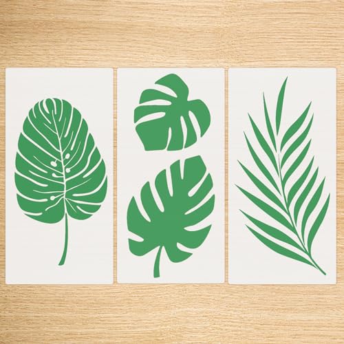 3 Pcs Leaf Painting Stencils Flexible Paint Fern Leaf Turtle Stencil Reusable Tropical Palm Monstera Botanical Leaves Wall Stencil Drawing for DIY Crafts Furniture Canvas Wood Home Decor - style: Leaf Style