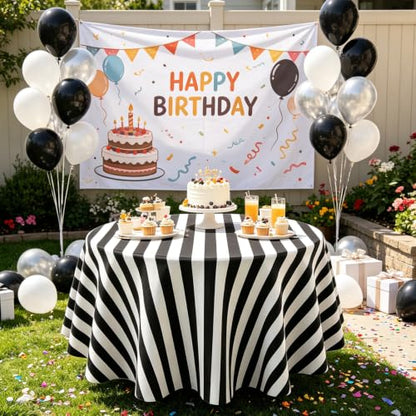 3 Pack Black and White Stripes Round Tablecloth Stripe Outdoor Table Cover Round Table Cover Plastic Table Cloth 84 in Round for Kitchen Dining Wedding Party