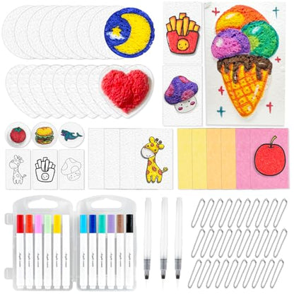 73PCS Magic Puffy Painting Kit, 3D Foam Texture Papers for Beginners | 12 Colors Acrylic Paint Markers, 28 Foam Texture Paper Sheet, Fun Art Supplies