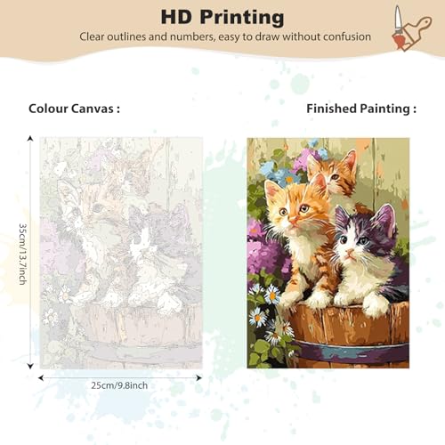 EOBROMD Framed Paint by Numbers Kits for Adults with Wooden Easel, Several Cats DIY Kits Crafts for Beginner on Stretched Canvas, 3 Brushes and Acrylic Paint for Home Decor 10x14 Inch - color: LG050