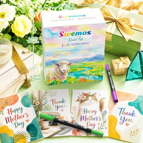 Markers for Adult Coloring Books No Bleeding, 100 Dual Tip Coloring Markers | Coloring Markers Suitable for Coloring Books, Note Taking, Hand Lettering Calligraphy, Drawing, Journaling, Sketching - color: Green