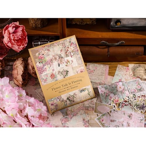 100 Pieces Vintage Scrapbook Supplies Ephemera Pack for Junk Journal Planners Scrapbooking Paper Stickers for Art Aesthetic Journaling Kit Collage Decoupage Album (Flower) - color: Flower