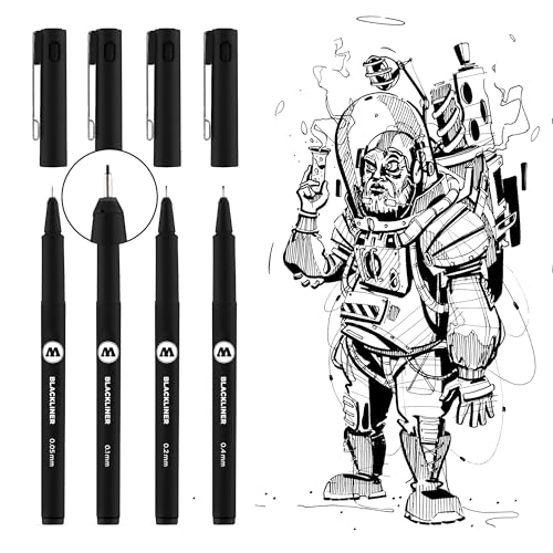 Molotow Blackliner 4-Pen Set 2 - .3mm, .5mm, .7mm, 1mm Tips, 1 Set Each (200.487) - style: 4 Pen Set 2