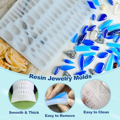 Resin Earring Molds, 41 Paired Shapes Stud Earring Silicone Molds | for Epoxy Resin Casting, Rectangle Oval Cabochon Teardrop Gem Pendant Mold for DIY Jewelry Necklace, Dangle Drop Keychain - color: 1PCS Tear Drop Shape Resin Jewelry Molds