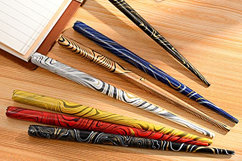 Gullor Wooden Dip Pen Calligraphy Set with Black Ink & 6 Nibs for Beginners, Kids, Writing, Signatures and Drawing, Yellow