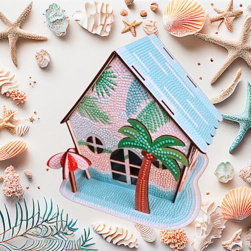 3D Diamond Painting Cabin Kit – DIY Full Drill Miniature House Craft with Rhinestones, Decorative Building Set for Adults & Teens (Beach House Cabin) - style: Beach House Cabin