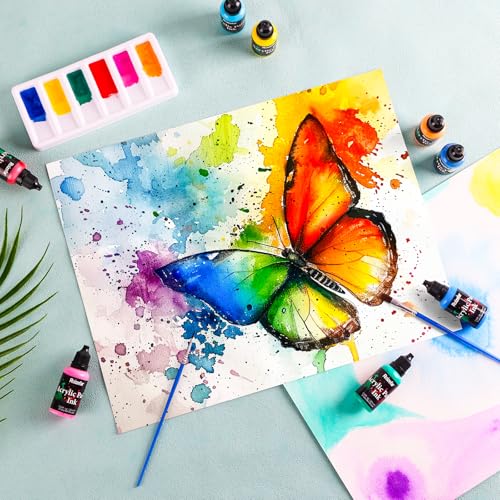 Acrylic Paint Ink Set, 16 Colors Liquid Acrylic Paint for DIY | 2 Brushes & 1 Palette, Drawing Ink Set, Artists Inks, Ideal for Pouring Art, Mixed Media Projects (20 ml/0.68 fl oz)