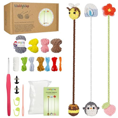 WaldyWop Crochet Kit for Beginners: 3 Animal Bookmarks Craft Kit,Women Gift - color: Animal Bookmarks