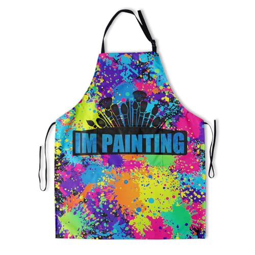 Funny Apron Polyester Grooming Aprons with Pocket for Cooking Kitchen Grilling Adults - color: Colorful Paint Art