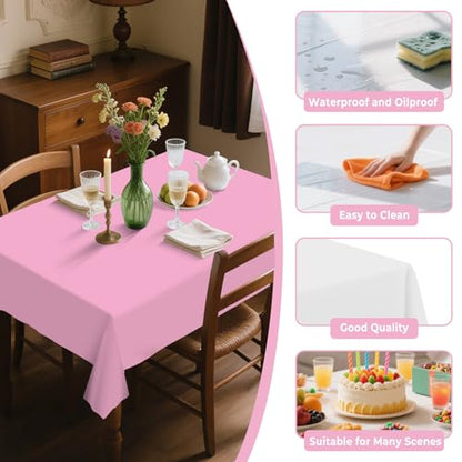 54IN X 320FT Plastic Table Cover Roll with Cutter Box, Cut to Size Plastic Table Cloths for Parties, Birthday, (Pink, 54"x3840"(Rectangular)) - color: Pink, size: 3840" x 54" (Rectangular)