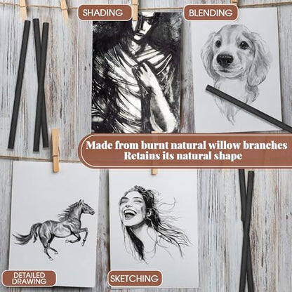 Gueevin 200 Pcs Soft Willow Charcoal Sticks Drawing,5-7mm | For Artists Beginners Students, Vine Charcoal Bulk for Sketching Shading Fine Art, Assorted Sizes, Back to School Gifts - size: 5-7mm