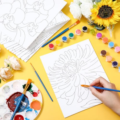 Tinlade 24 Pcs Pre Drawn Canvas for Painting Stretched,Abstract Flower - size: Abstract Flower