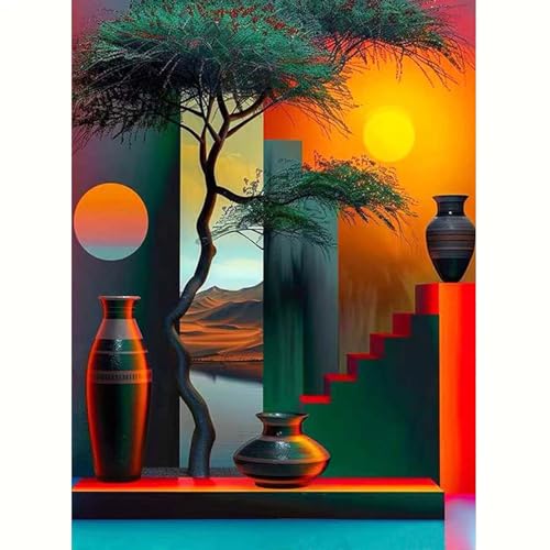 GEMOUJ Tree Paint by Numbers Kit for Adults Beginners, Vase Paint by Number Kits on Canvas,DIY Easy Digital Oil Painting Kits， Home Wall Decor 16 X 20 Inch - color: GM18