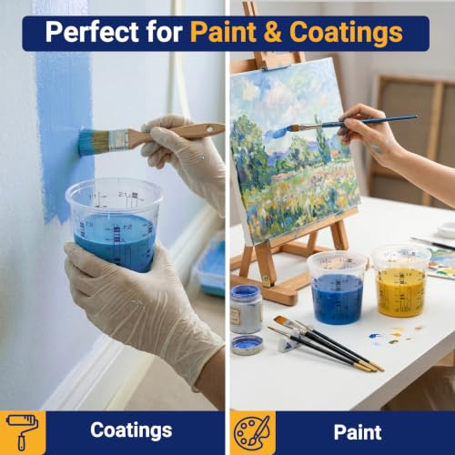 30 Pack 10oz 320ml Clear Plastic Paint Mixing Cups with 30 Stir Sticks - Disposable Graduated Measuring Cups for Paint, Resin & Epoxy with ML Scale & 3-Column Ratios (1:1-7:1) for DIY Crafts - size: 10oz / 320ml