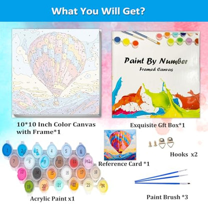 Artunion Framed Paint by Numbers Kit for Adults Beginners & Kids Ages 8-12,Hot Air Balloon Paint by Number with Frame,Abstract Paint by Numbers Kit on Canvas 10 * 10 Inch Without Easel - color: ZXT-336-F