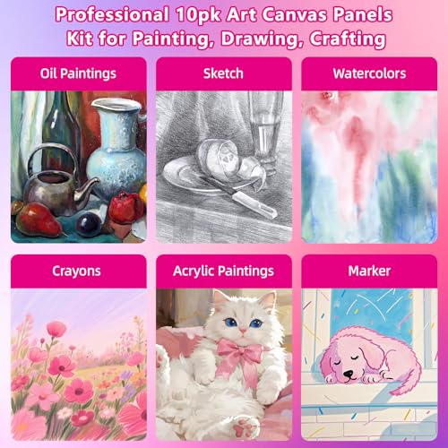 10 Pack 12"x16" Canvas Panels 100% Cotton for Acrylics & Oils | Gesso Triple Primed, Acid-Free & Non-Toxic, Art Painting Supplies for Gifts, Canvas Boards Ideal for Kids, Adults & Artists - size: 12x16" - 10Pack