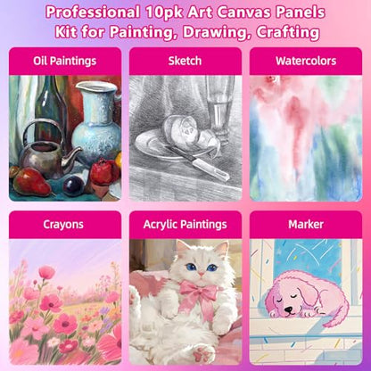 10 Pack 12"x16" Canvas Panels 100% Cotton for Acrylics & Oils | Gesso Triple Primed, Acid-Free & Non-Toxic, Art Painting Supplies for Gifts, Canvas Boards Ideal for Kids, Adults & Artists - size: 12x16" - 10Pack