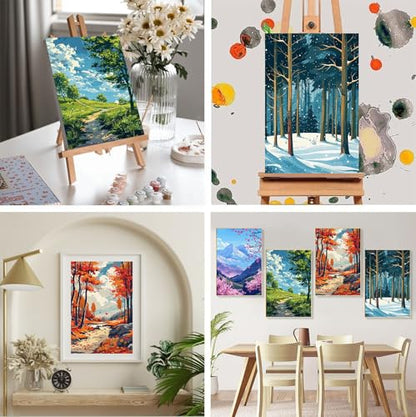 4 Pack Framed Paint by Numbers Kit for Adults Beginners, Four Season 8x12in - color: BKH1374+BKH1375+BKH1376+BKH1377-US