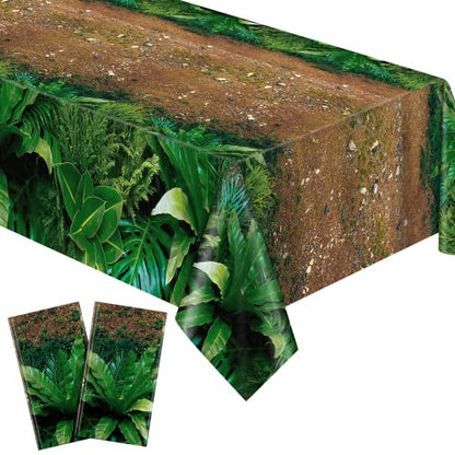 durony 2 Pieces Forest Path Tablecloth Safari Jungle Table Cover Waterproof Plastic Party Table Cover for Safari Jungle Birthday Baby Shower Party Supplies Table Decor, 108 x 54 Inch - style: Forest Path