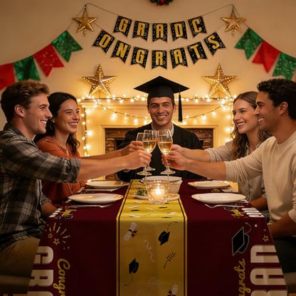 4 Pack Graduation Tablecloth 54"x108" Disposable Plastic Tablecloths Gongrats Grad Tablecover for Graduation Party Supplies (Maroon) - color: Graduation Maroon
