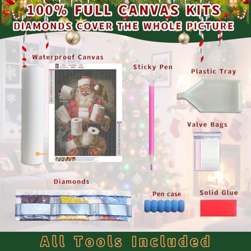 Ohhvvow Funny Christmas Diamond Art Painting Kit - Santa with Flying Toilet Paper Rolls, 5D Full Drill Round Diamonds & Tools, Holiday DIY Craft Gift for Women Men - color: Santa Claus with Toilet Paper