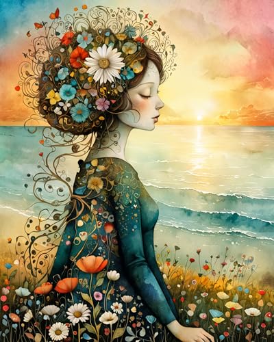 ldazao Girl Paint By Numbers Kit for Adults Flower Color Adult Paint By Number Kits Canvas Oil Painting Kit DIY Crafts for Women Gift 16x20 Inch Flameless - color: SZ003