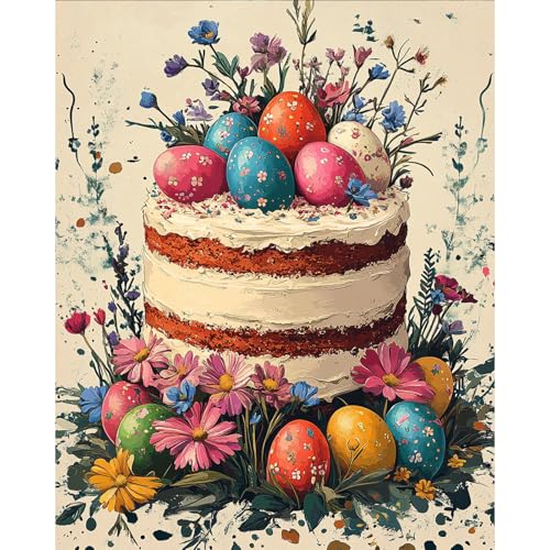 RICUVED Easter Paint by Numbers for Adults, Cake Paint by Numbers Kit for Adults Beginners, Eggs DIY Acrylic Oil Painting on Canvas Easy for Gift Home Wall Decor 16x20 Inch - color: SO005