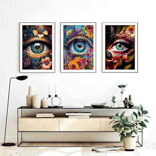 OFRKE Diamond Art Kits for Adults,3 Pack Colorful Eye Diamond Painting for Beginners, Diamond Round 5D Full Drill Paint with Diamonds Pictures Gem Art Painting Kits DIY Crafts Kits 12x16inch - color: 3pcs-Eyes