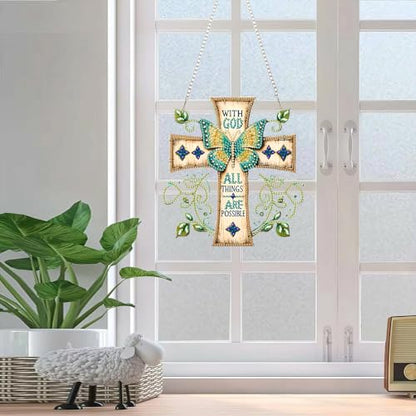 RYMILIE Hanging Diamond Art Kits for Adults Butterfly Cross 8x8inch - color: DP02505