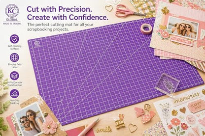 KC GLOBAL A1 (38"x26") Professional Grade Self-Healing Cutting Mat - Purple, Odor-Free, Reversible, Eco-Friendly, Durable, 2mm PVC Material, Premium Desk Mat for Crafters, Quilters, and Hobbyists - size: 38"L x 26"W