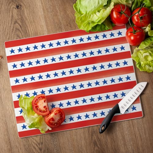CounterArt Stars & Stripes 3mm Tempered Glass Cutting Board 12" x 15" | Serving Board, Charcuterie Board - color: Stars & Stripes