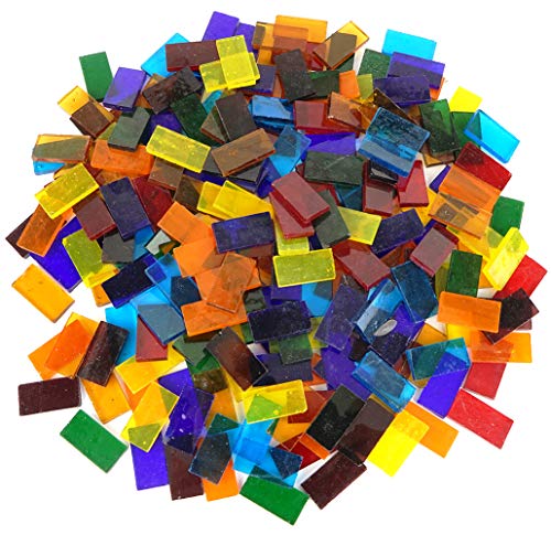 1.1-Pound Rectangle Transparent Glass Mosaic Tiles, Cathedral Stained Glass Sheets Pieces for Crafts, Assorted Colors - color: Transparent Assorted Colors - Rectangle