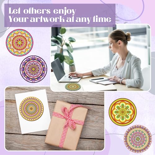 Reallnaive 77 Pcs Mandalas Coasters Painting Kit, 20 Set Wooden Drink Coasters 4 Inch with Holder & Markers Boho DIY Crafts for Adults, Women, Hobby, Color Your Own Art Craft Supplies - style: Mandalas