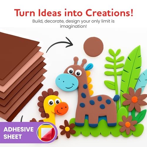 Self-Adhesive EVA Foam Sheets for Crafts – 2mm Thickness 8 Brown Sheets, 6 x 9 Inch, Peel & Stick Foam Paper for DIY, Scrapbooking & Kids’ Art. - color: Brown - 8 Pack