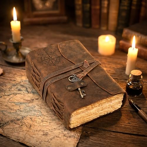 cuero C Compass Vintage Leather Journal - Antique Handmade Leather Bound journal with deckle edge paper Diary - Leather Sketchbook - Drawing Journal Notebook - Great Gift Men And Women (5X7 Inch) - size: 5X7 Inch
