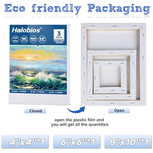 Stretched Canvases for Painting with 4x4 Inch, 6x6 Inch, 8x10 Inch, 3 Packs Pinting Blank Canvases for Acrylics,Oils & Other Painting Media, 5/8 Inch Profile 100% Cotton Artist Framed Canvas - size: 3 Pack Mixed - 8×10IN 6×6IN 4×4IN