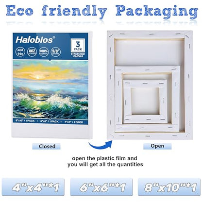 Stretched Canvases for Painting with 4x4 Inch, 6x6 Inch, 8x10 Inch, 3 Packs Pinting Blank Canvases for Acrylics,Oils & Other Painting Media, 5/8 Inch Profile 100% Cotton Artist Framed Canvas - size: 3 Pack Mixed - 8×10IN 6×6IN 4×4IN