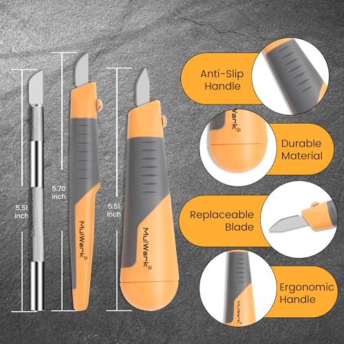 MulWark 41-Piece Precision Hobby Knife Set - Exacto Knife Set For Modeling - Craft Knife Handle Customized With Chiseling, Stencil Edge And Fine Point Blades With Sharpening Stone And Steel Ruler - style: 41 PCs of Precision Knife Set