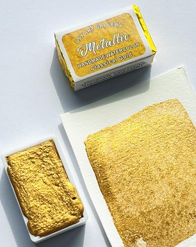 Watercolor Paint,Full Pans Glitter Metallic Colors, Classical Gold Glitter-Pearlescent Water Color, Ideal for Beginners and Artists - color: Classical Gold (Full Pan)